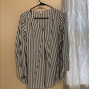 Blue and white striped medium maternity blouse